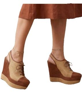 Stuart Weitzman Itsatie Brown Leather Oxford Wedge Slingback Oxford Size 7.5